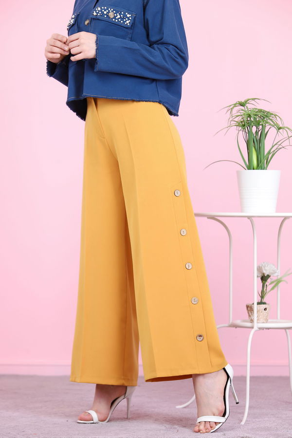 8502 DUGME DETAY PANTOLON Sarı - 8502 Sarı