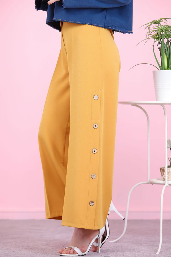 8502 DUGME DETAY PANTOLON Sarı - 8502 Sarı