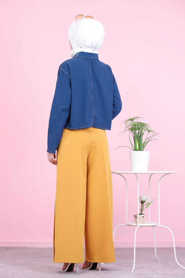 8502 DUGME DETAY PANTOLON Sarı - 8502 Sarı