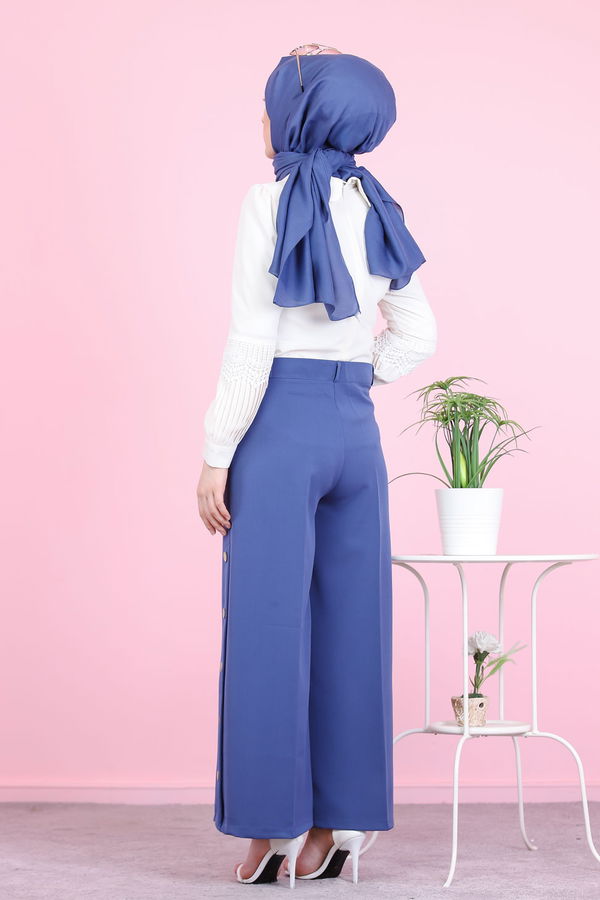 8502 DUGME DETAY PANTOLON Mavi - 8502 MAVİ