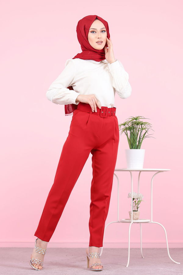 8503 KEMERLI PANTOLON Bordo - 8503