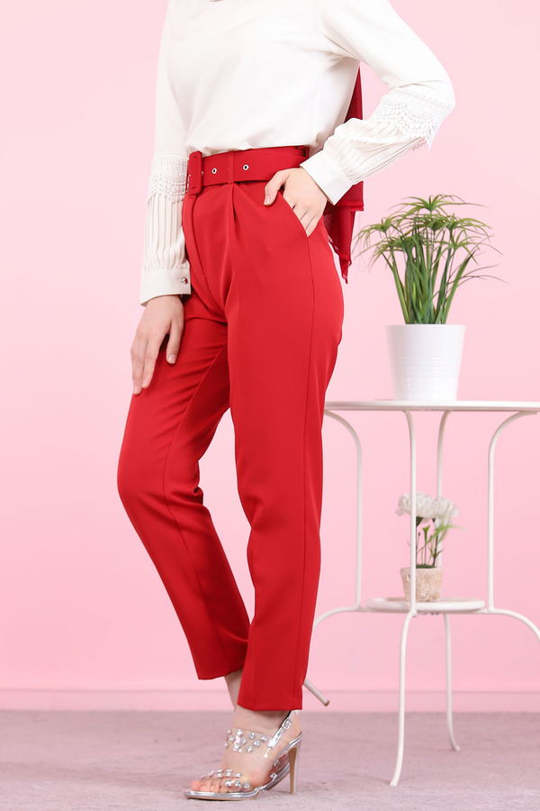 8503 KEMERLI PANTOLON Bordo - 8503