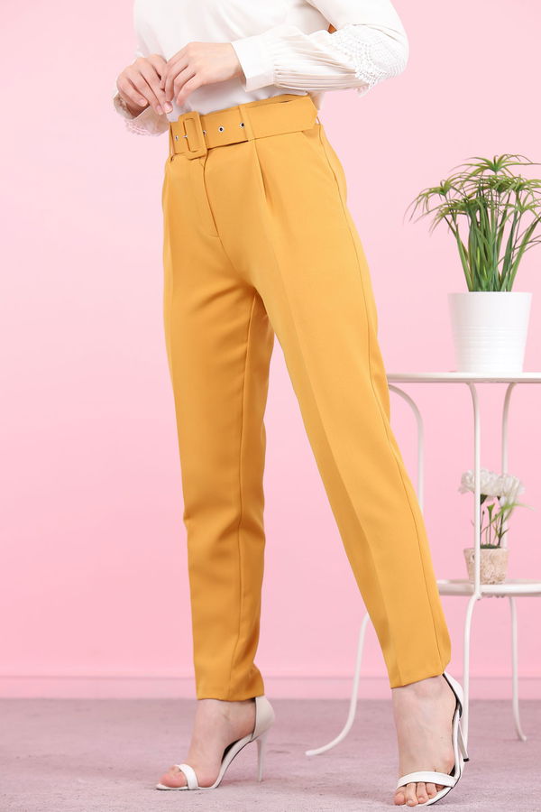 8503 KEMERLI PANTOLON Sarı - 8503