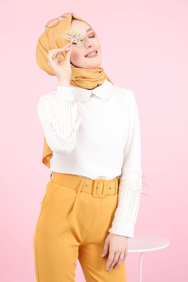 8503 KEMERLI PANTOLON Sarı - 8503