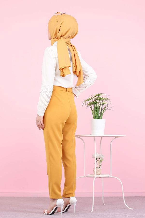 8503 KEMERLI PANTOLON Sarı - 8503