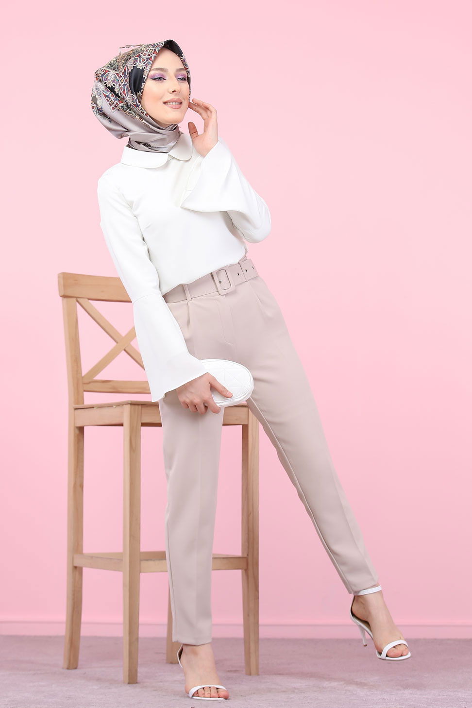 8503 KEMERLI PANTOLON Bej - 8503
