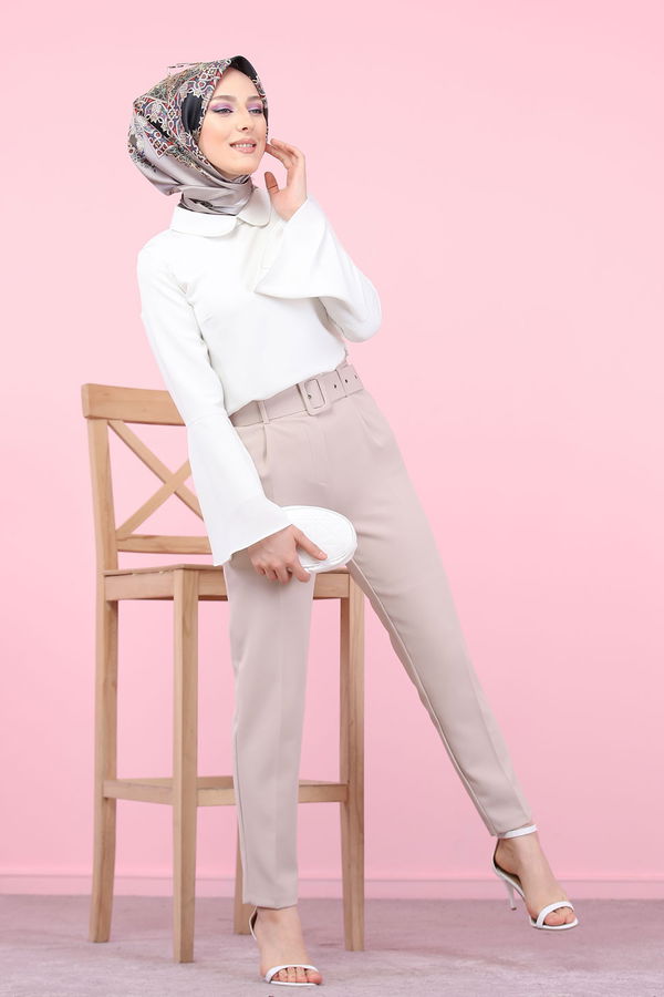 8503 KEMERLI PANTOLON Bej - 8503