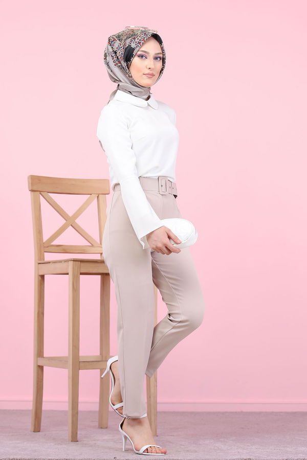 8503 KEMERLI PANTOLON Bej - 8503