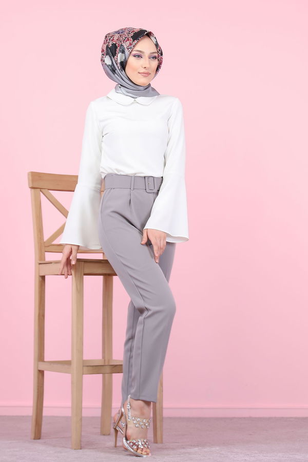 8503 KEMERLI PANTOLON Gri - 8503