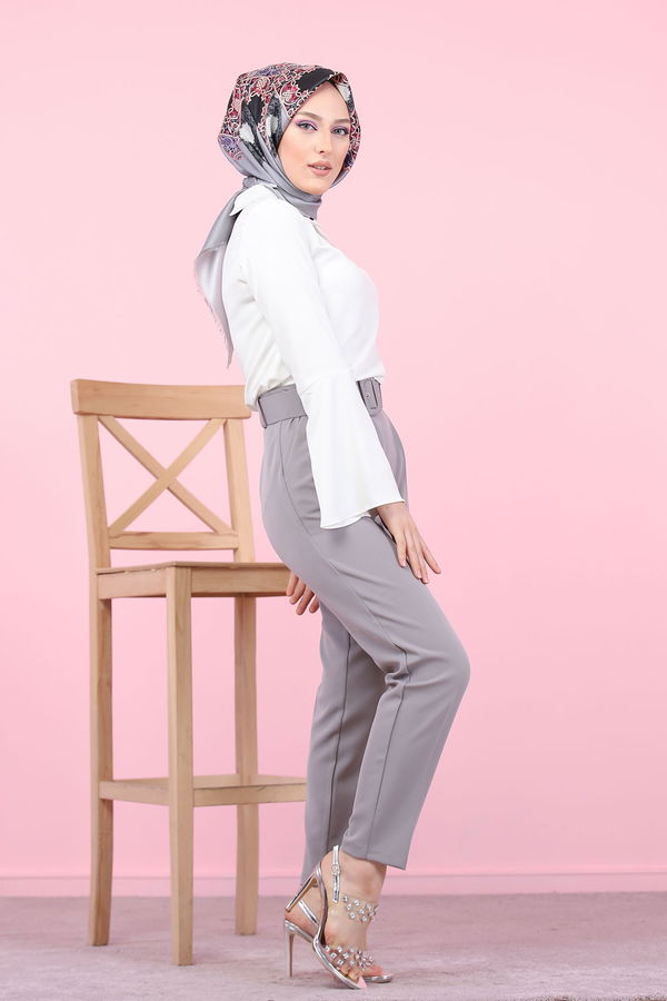8503 KEMERLI PANTOLON Gri - 8503