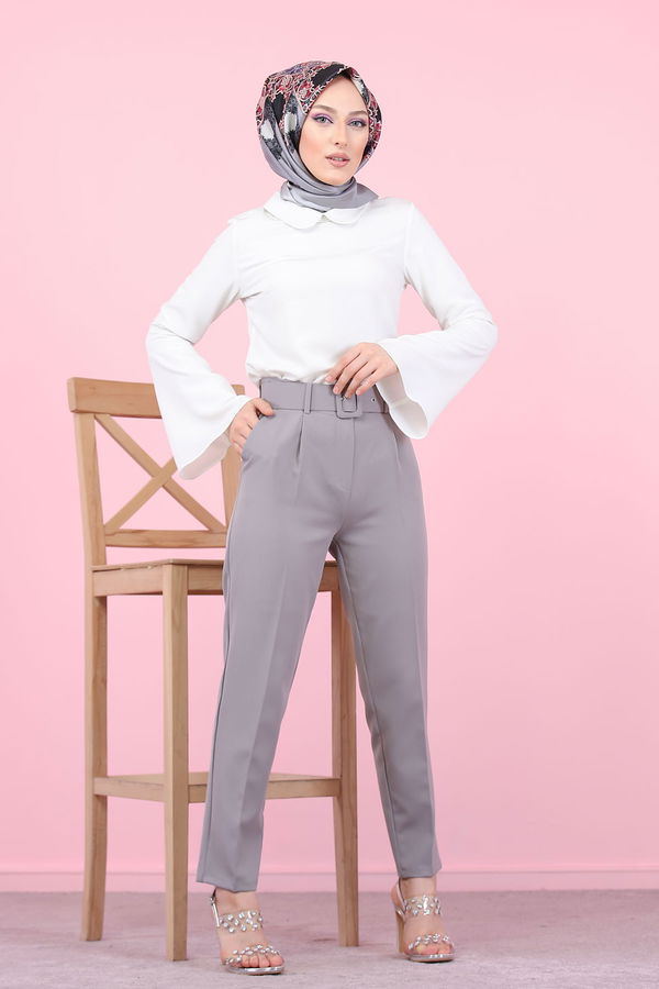 8503 KEMERLI PANTOLON Gri - 8503