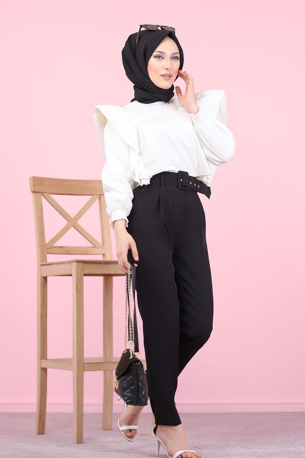 8503 KEMERLI PANTOLON Siyah - 8503