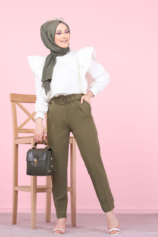 8503 KEMERLI PANTOLON Haki - 8503 HAKİ