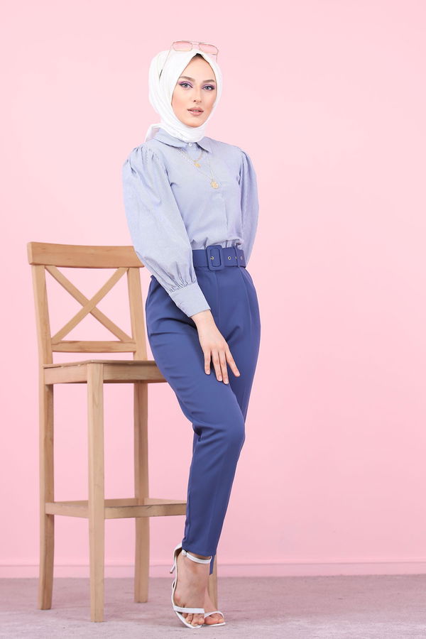8503 KEMERLI PANTOLON Mavi - 8503
