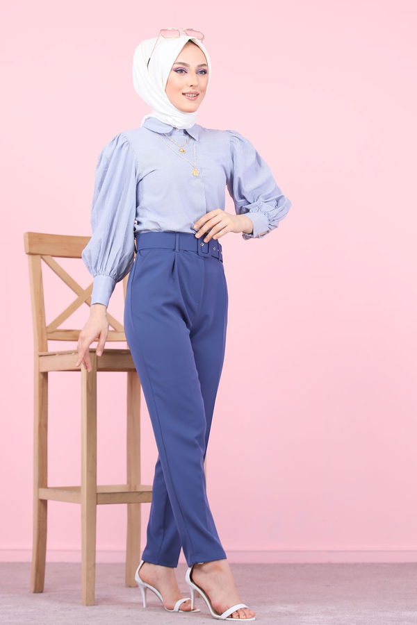 8503 KEMERLI PANTOLON Mavi - 8503