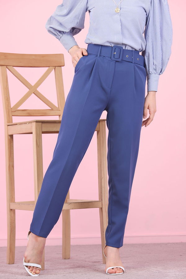 8503 KEMERLI PANTOLON Mavi - 8503