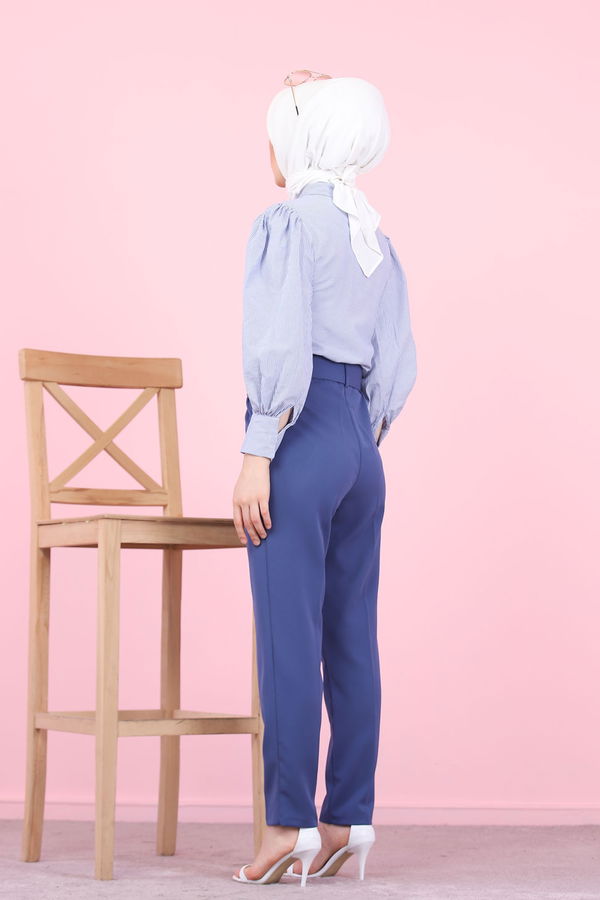 8503 KEMERLI PANTOLON Mavi - 8503