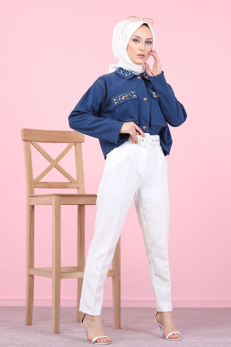 8503 KEMERLI PANTOLON Beyaz - 8503