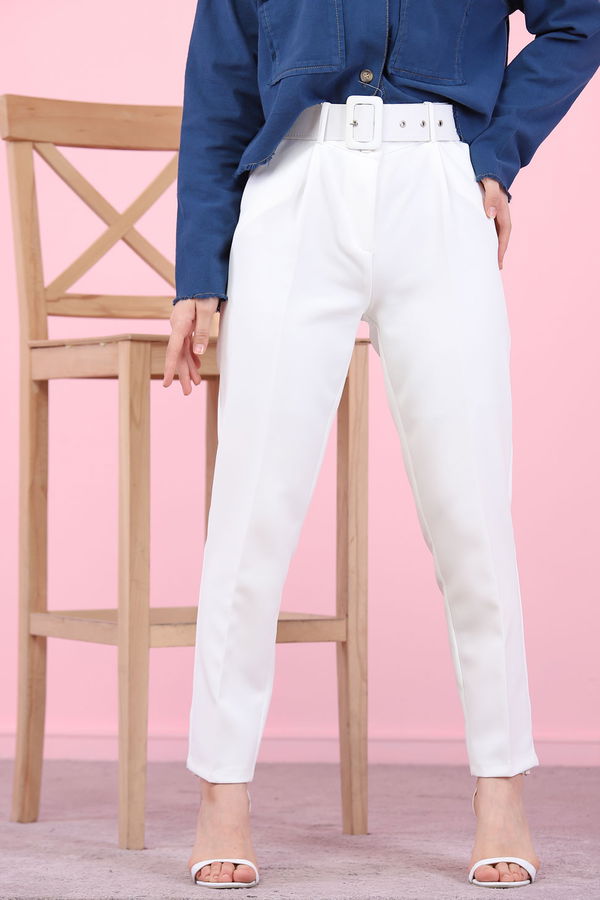 8503 KEMERLI PANTOLON Beyaz - 8503