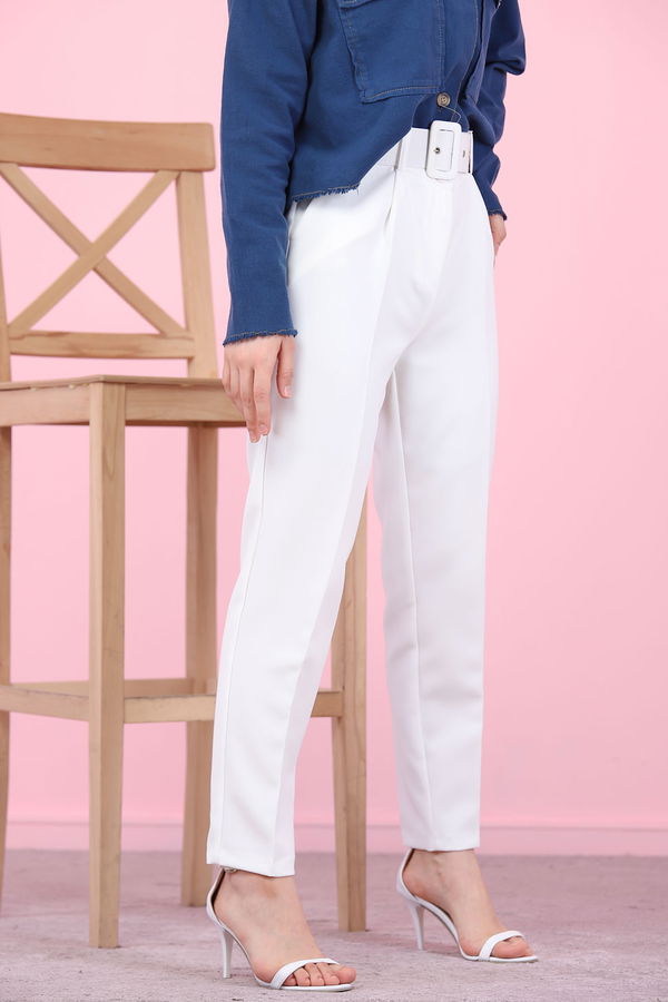 8503 KEMERLI PANTOLON Beyaz - 8503