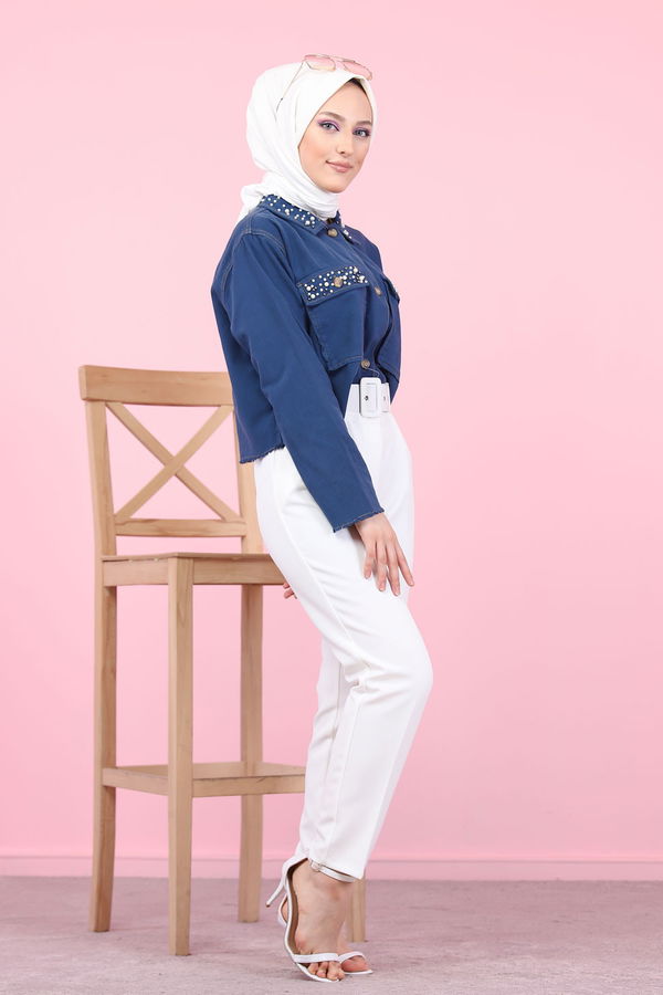 8503 KEMERLI PANTOLON Beyaz - 8503