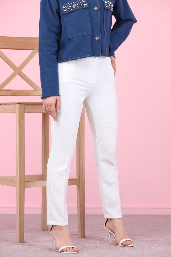 8504 KLASIK PANTOLON Beyaz - 8504 BEYAZ