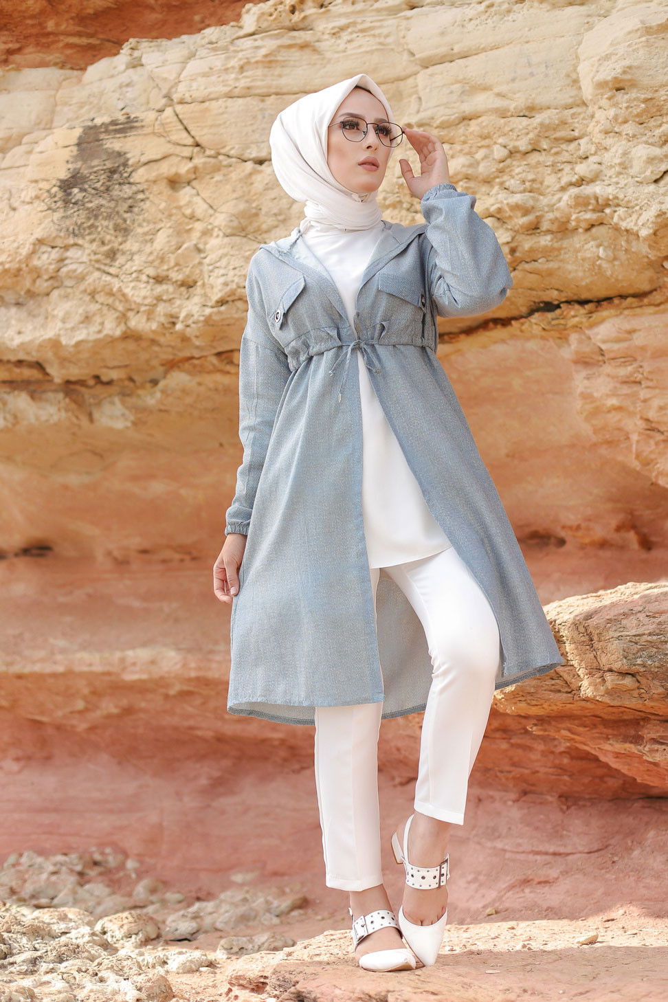 3072 KUŞ GOZLU TRENÇ Mavi - 3072