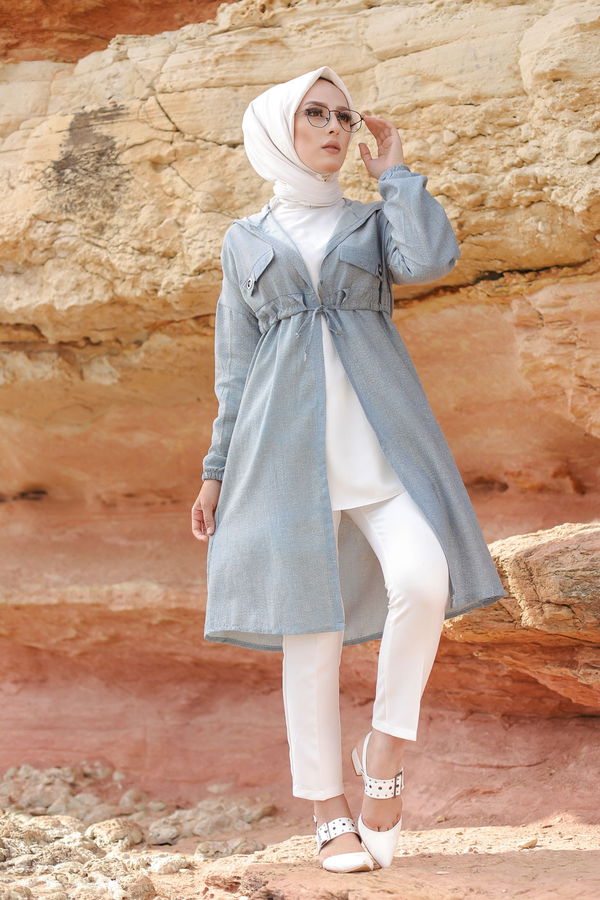 3072 KUŞ GOZLU TRENÇ Mavi - 3072