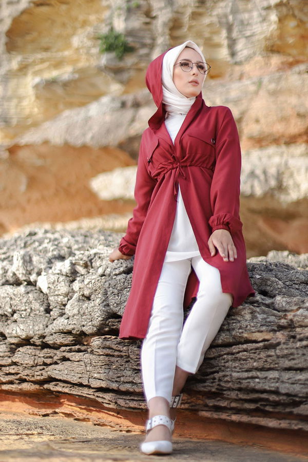 3072 KUŞ GOZLU TRENÇ Bordo - 3072