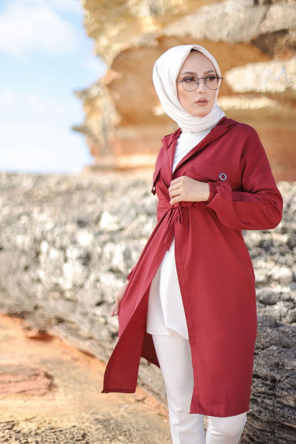 3072 KUŞ GOZLU TRENÇ Bordo - 3072