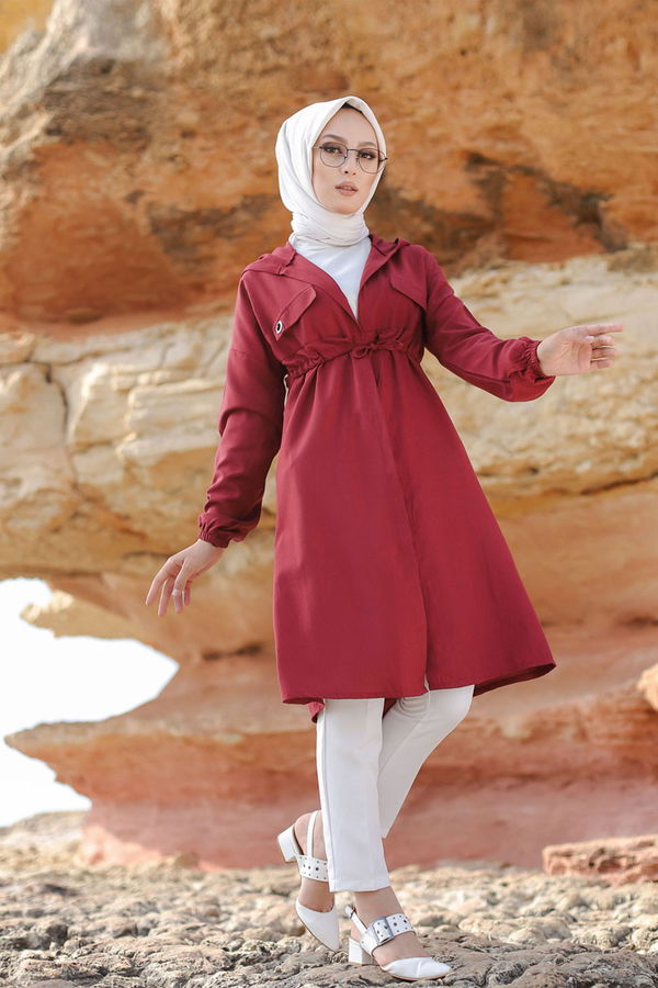 3072 KUŞ GOZLU TRENÇ Bordo - 3072