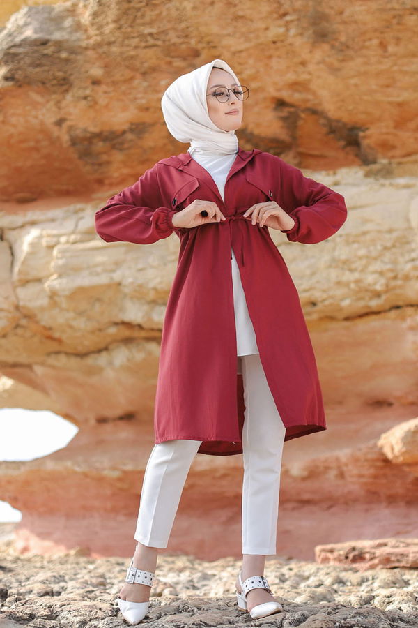 3072 KUŞ GOZLU TRENÇ Bordo - 3072