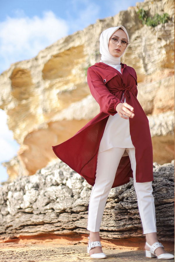 3072 KUŞ GOZLU TRENÇ Bordo - 3072
