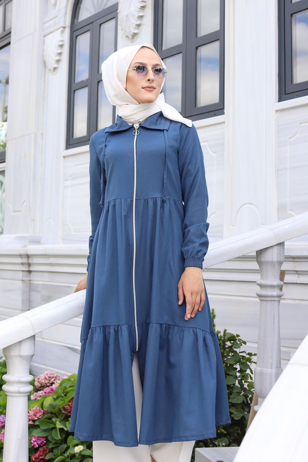 3067 FERMUARLI ELBİSE Petrol - 3067