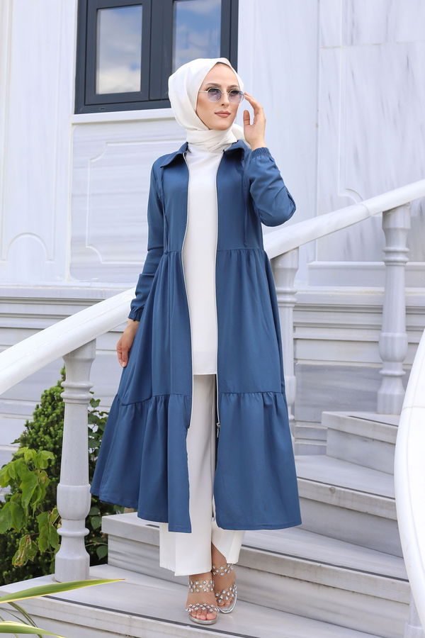 3067 FERMUARLI ELBİSE Petrol - 3067