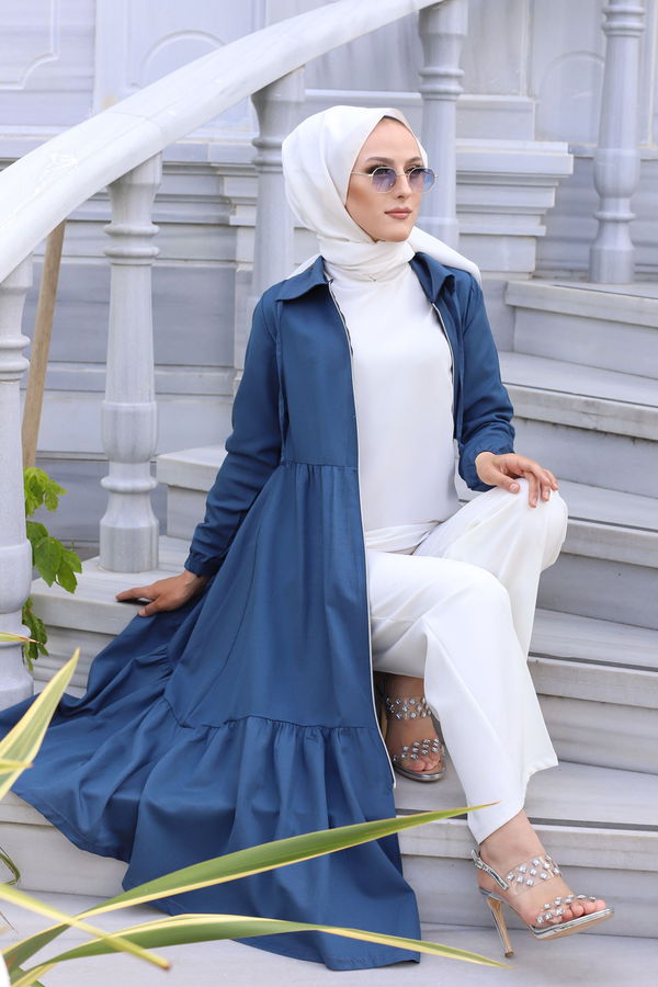 3067 FERMUARLI ELBİSE Petrol - 3067