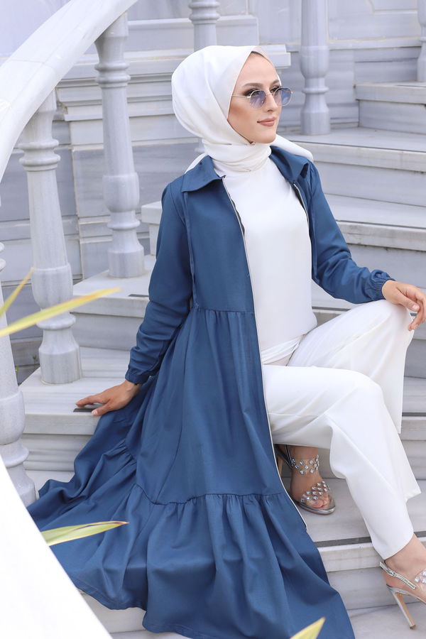 3067 FERMUARLI ELBİSE Petrol - 3067