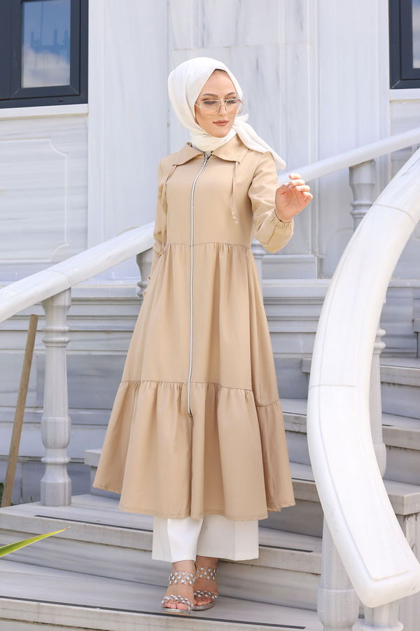 3067 FERMUARLI ELBİSE Bej - 3067