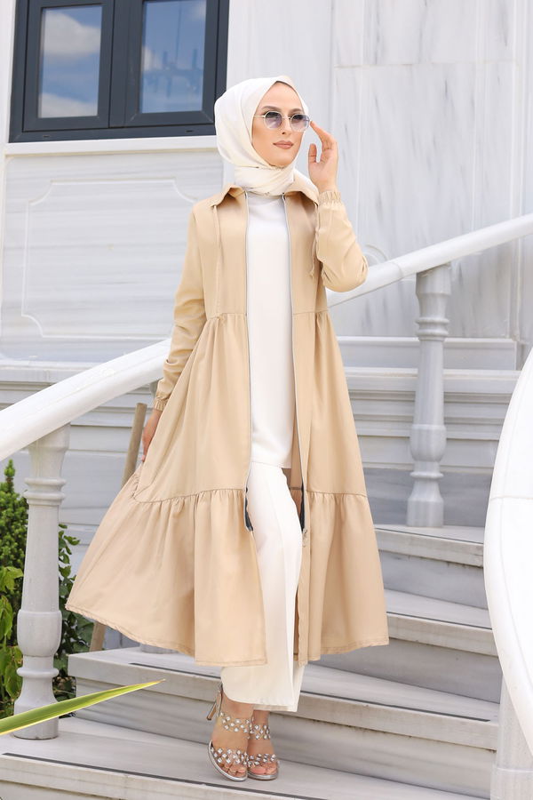 3067 FERMUARLI ELBİSE Bej - 3067