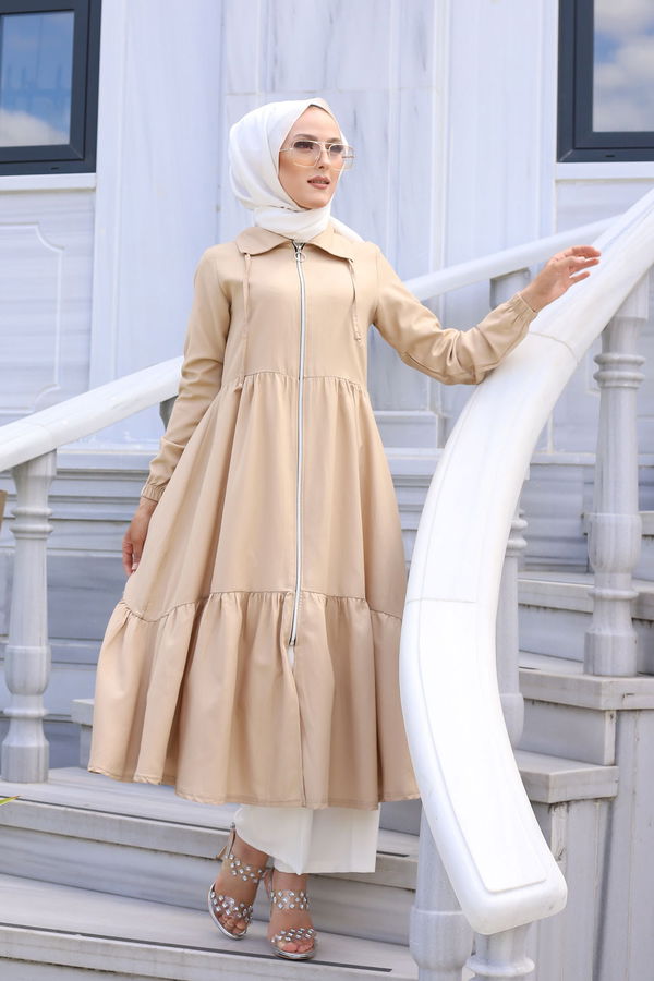 3067 FERMUARLI ELBİSE Bej - 3067
