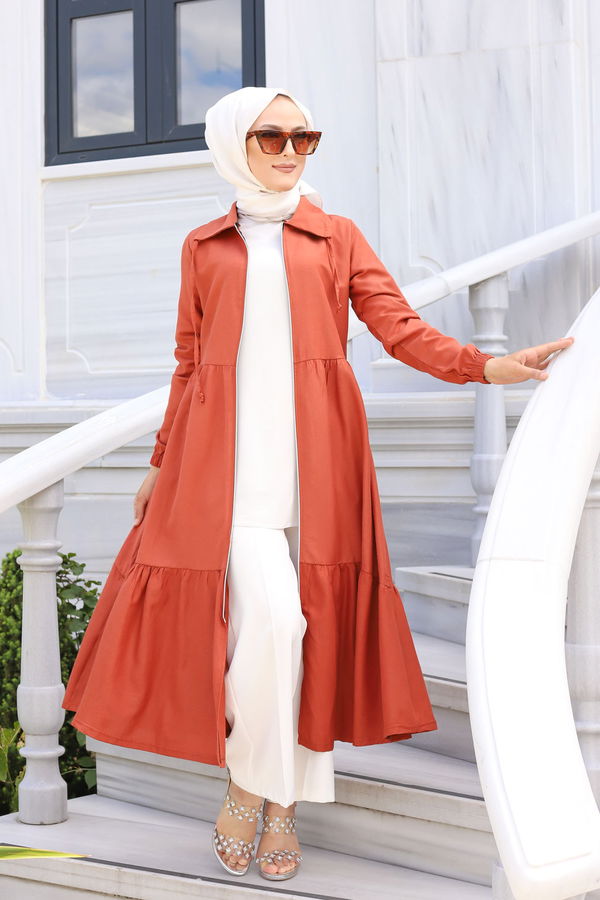 3067 FERMUARLI ELBİSE Kiremit - 3067