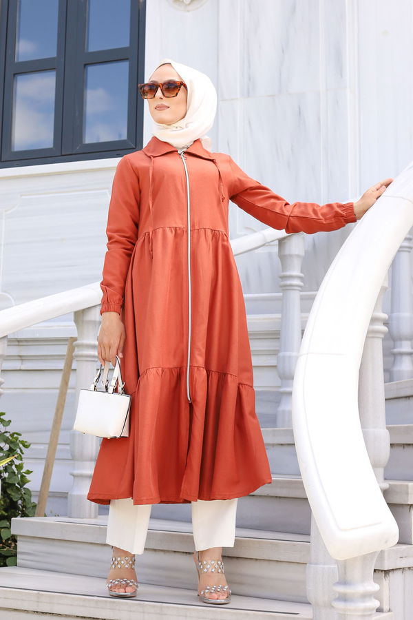 3067 FERMUARLI ELBİSE Kiremit - 3067