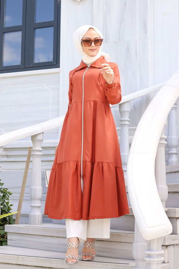 3067 FERMUARLI ELBİSE Kiremit - 3067