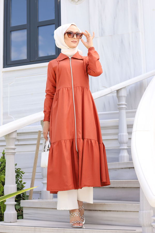 3067 FERMUARLI ELBİSE Kiremit - 3067