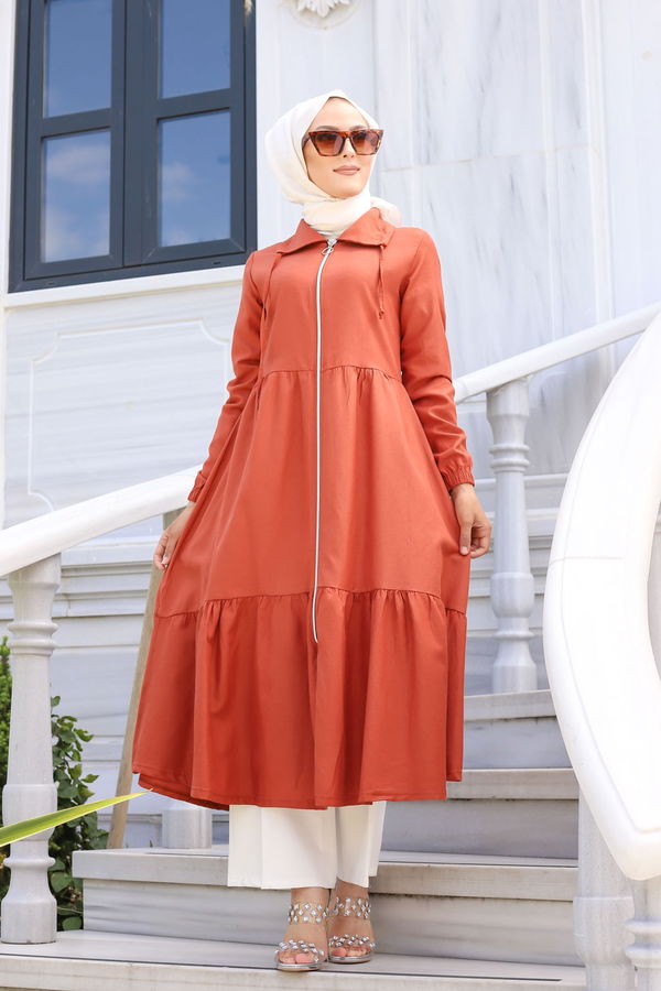 3067 FERMUARLI ELBİSE Kiremit - 3067
