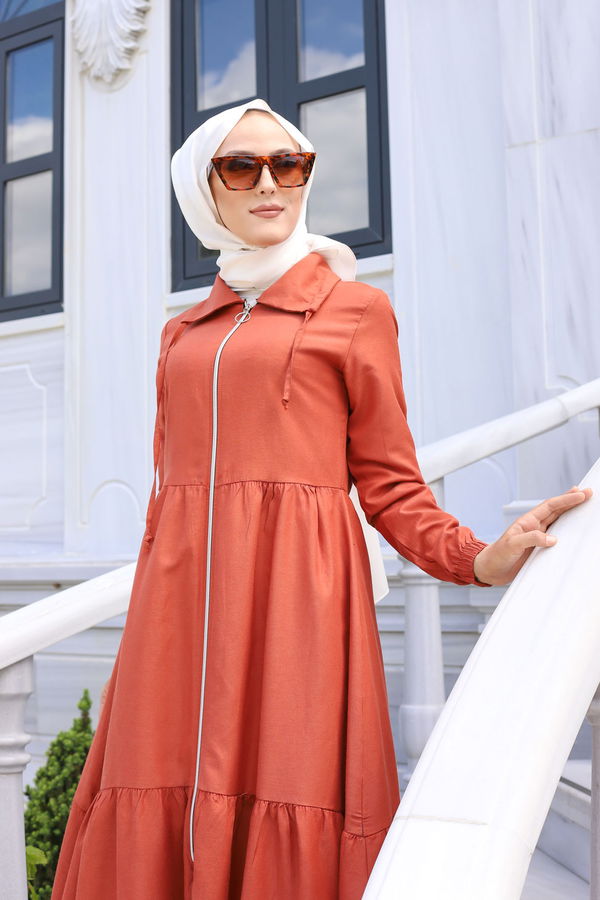 3067 FERMUARLI ELBİSE Kiremit - 3067