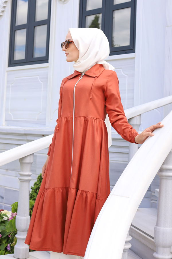 3067 FERMUARLI ELBİSE Kiremit - 3067