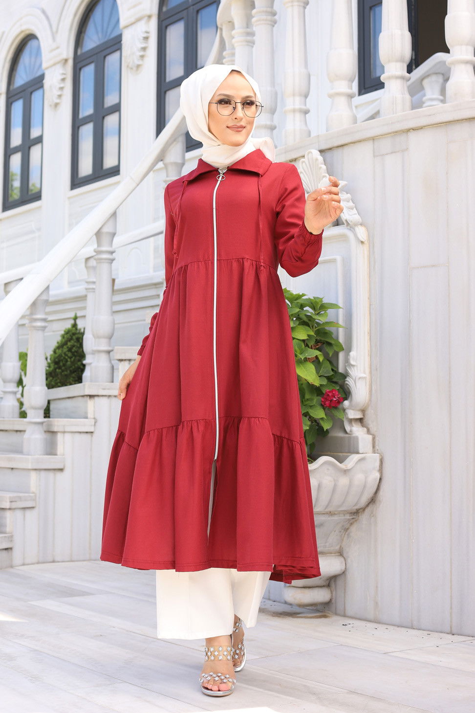 3067 FERMUARLI ELBİSE Bordo - 3067 BORDO