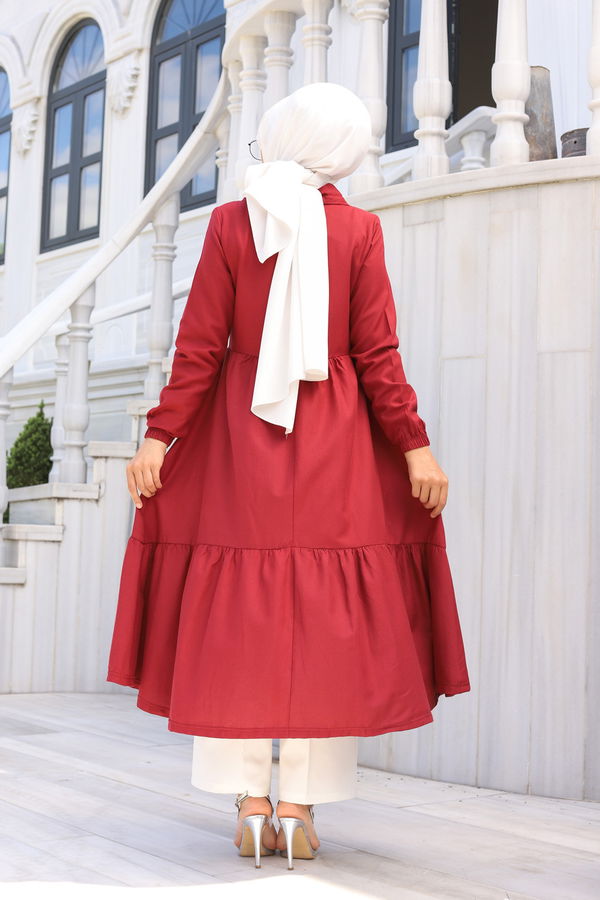 3067 FERMUARLI ELBİSE Bordo - 3067 BORDO