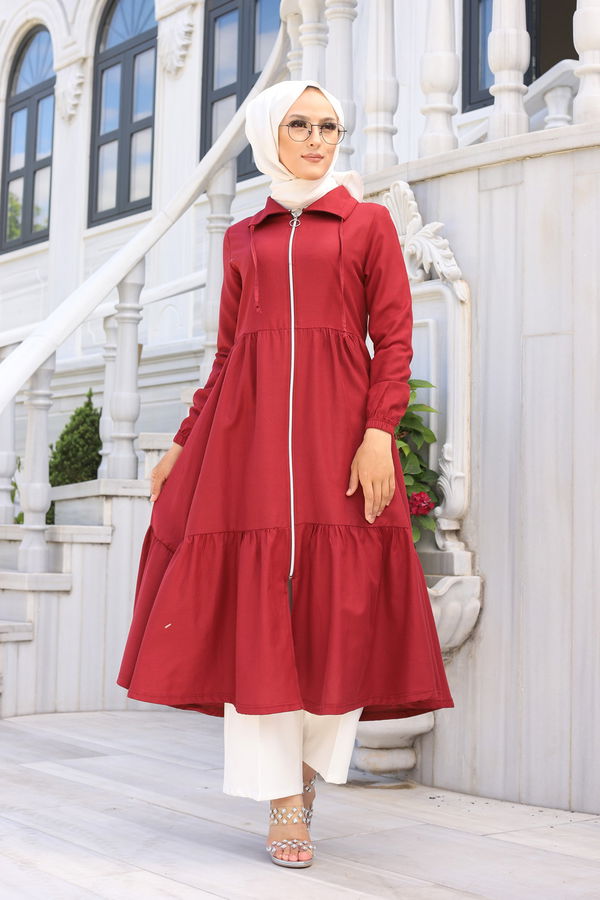 3067 FERMUARLI ELBİSE Bordo - 3067 BORDO